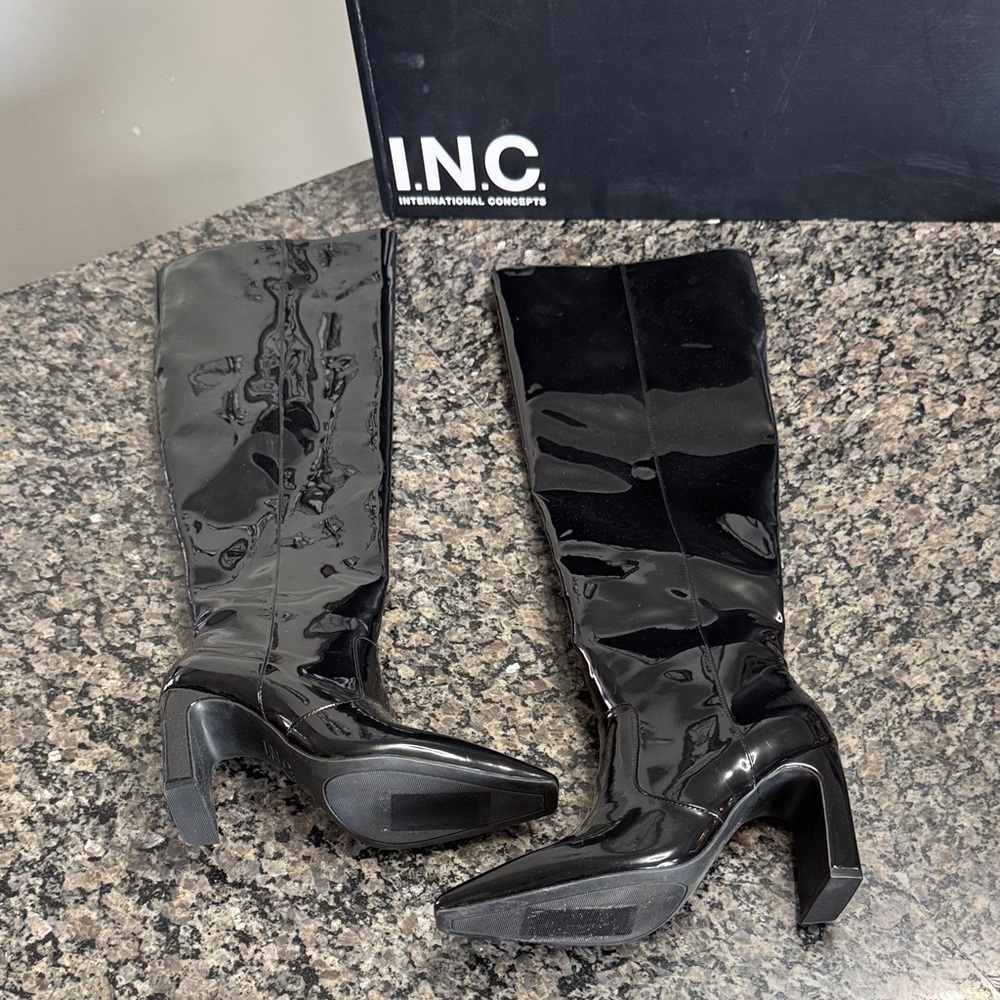 INC International Concepts Orisap Women's Glossy Black Heeled Boots NEW 7